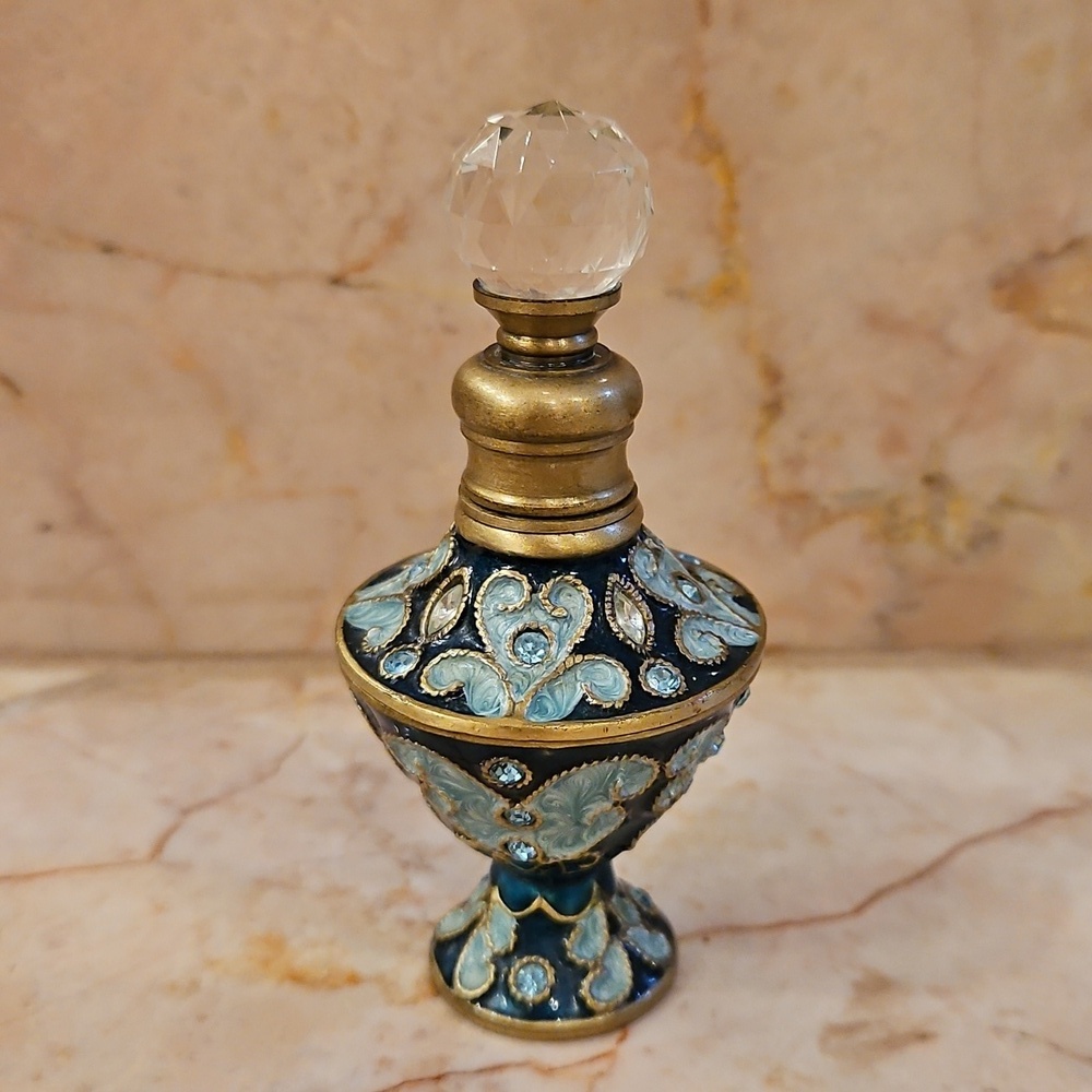 Vintage Perfume Bottle from Two's Company Crystal Ball Stopper Brass Bronze